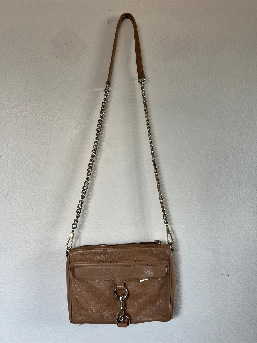 Rebecca Minkoff Mini MAC Tan Leather Crossbody with Chain and Leather Strap